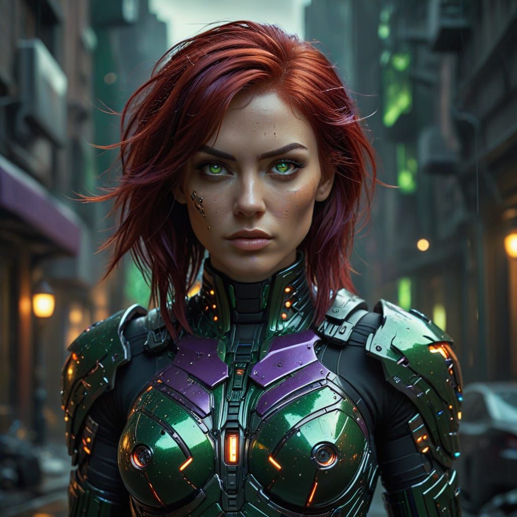 Cybernetic Goddess in High-Tech Armor