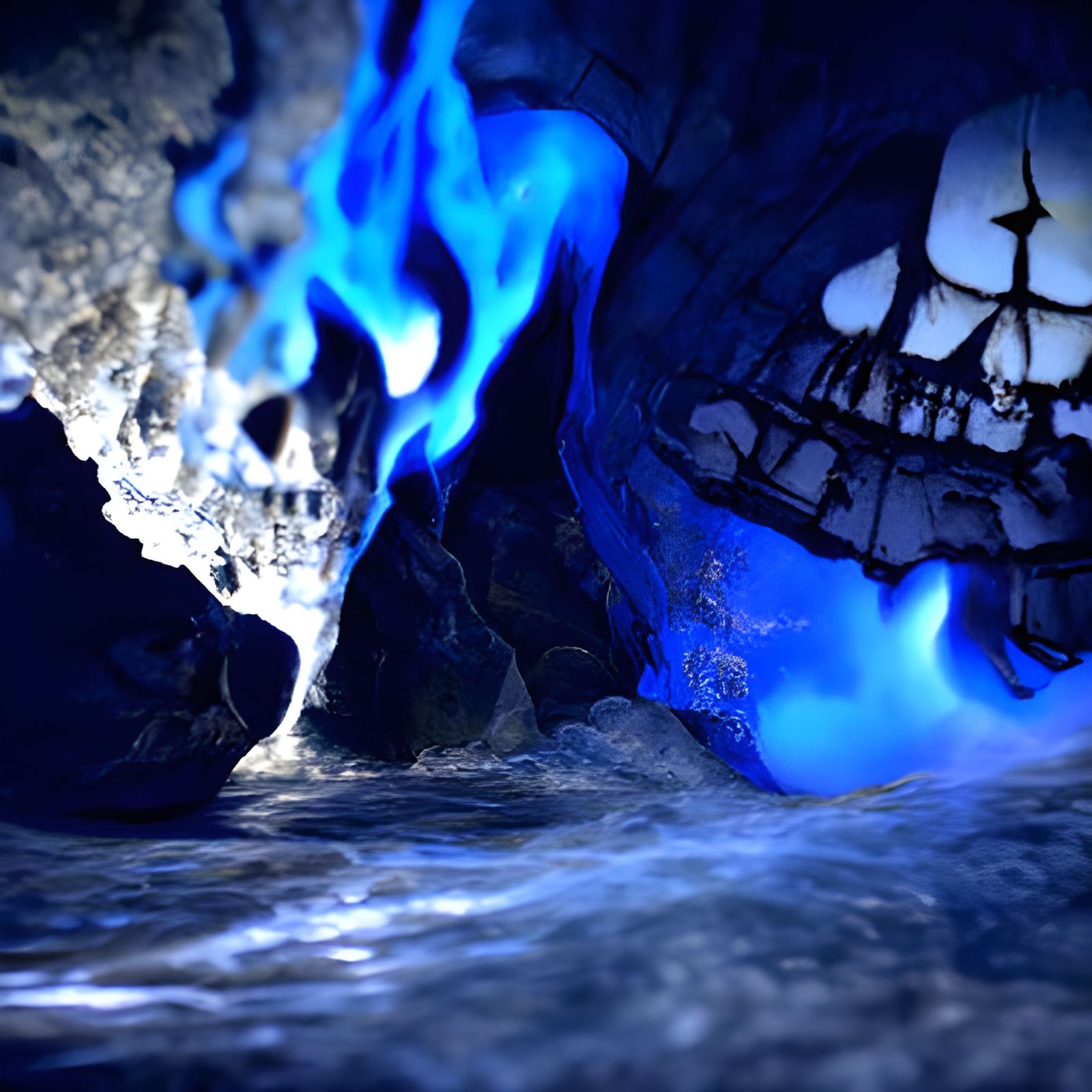 Mystical Skull in Blue Fire Pirate Cave