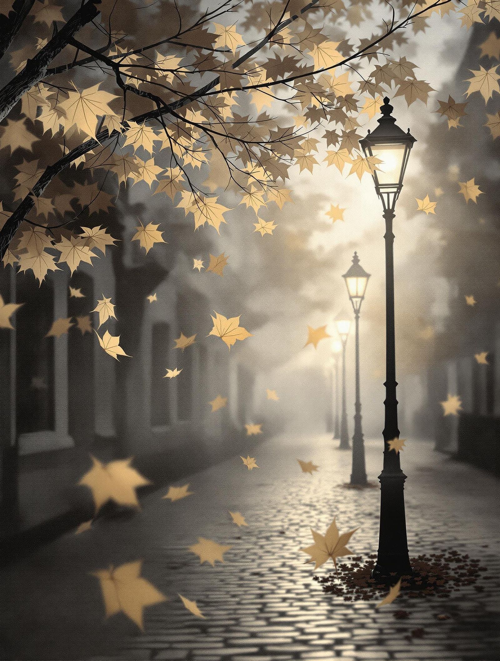 Ethereal Fall Leaves Drifting in Dreamlike Ambiance