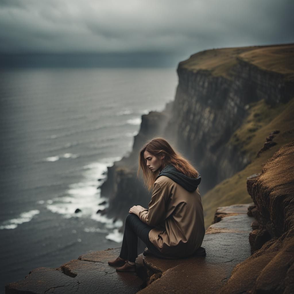 Melancholic Figure Overlooking Stormy Sea