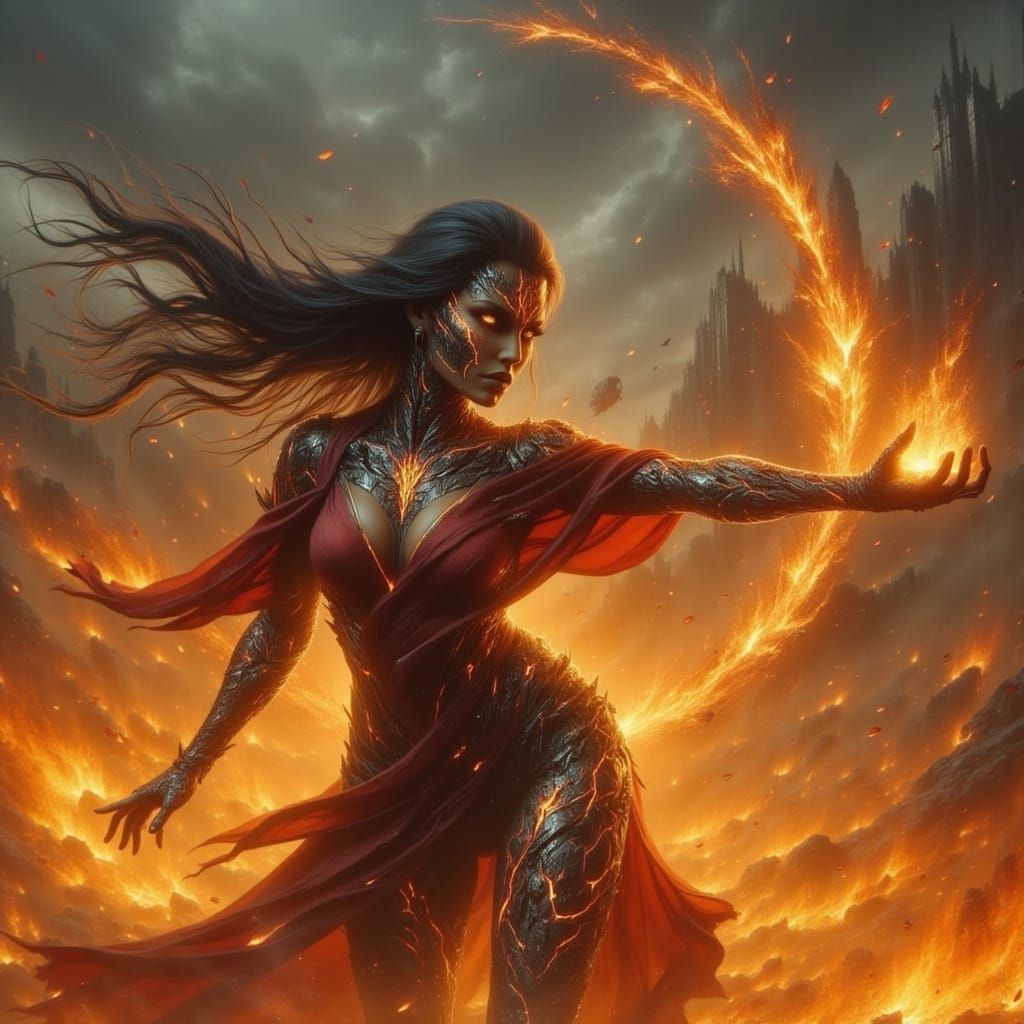 Fiery Archer in Fantasy Art Style