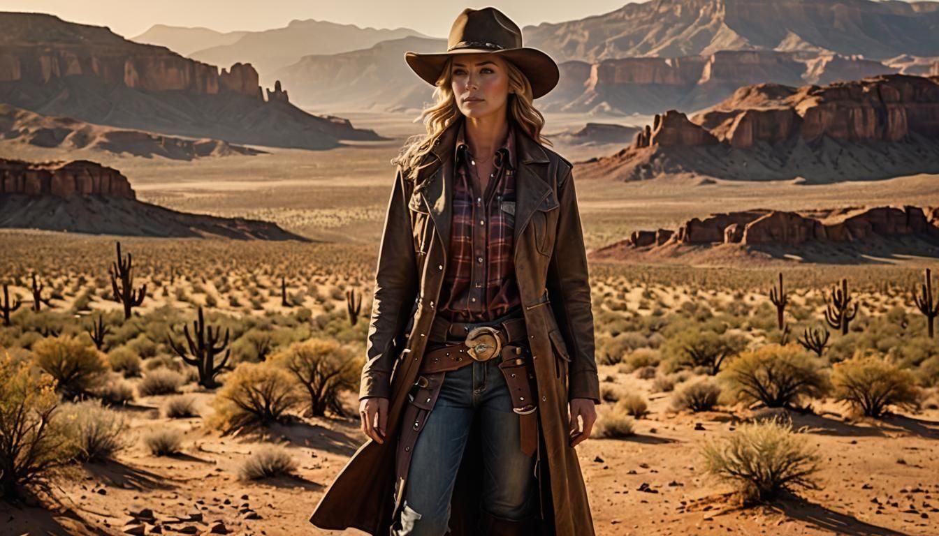 Hyperrealistic Cowgirl Portrait on Dusty Trail