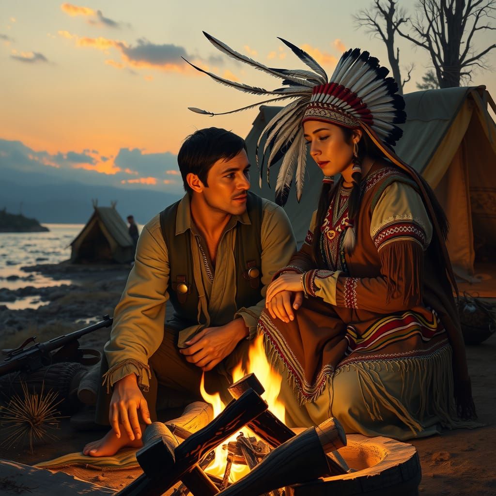 Romantic Campfire Scene in the Wilderness