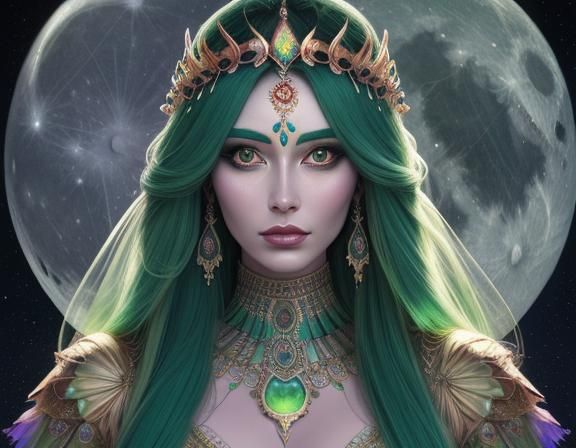 Moon Goddess with Moth Wings in Astral Sky