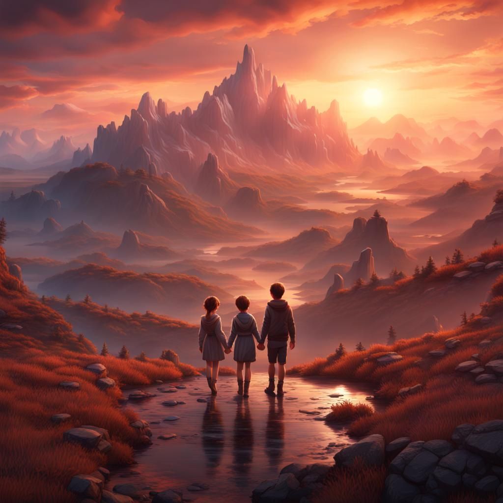 Boy and Girl Holding Hands at Sunset