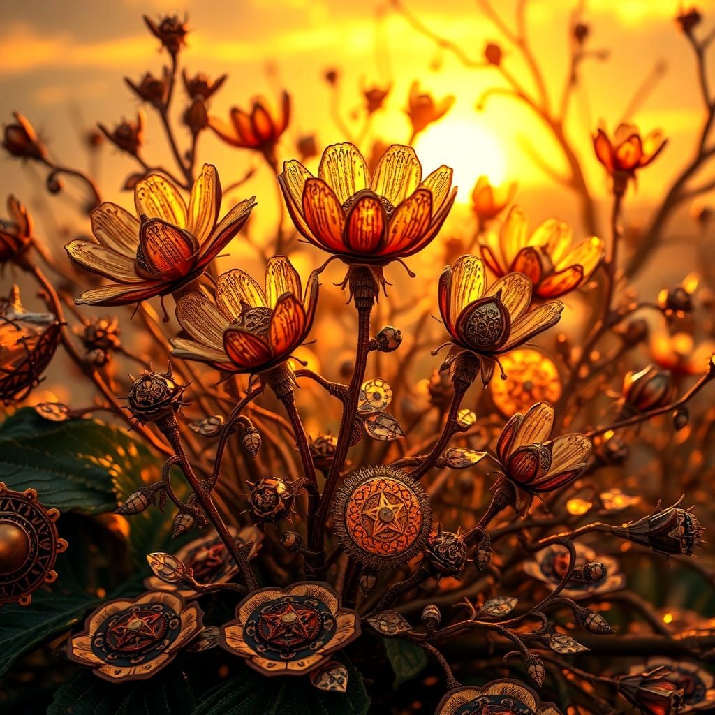 Cosmic Steampunk Bush in Art Nouveau Style