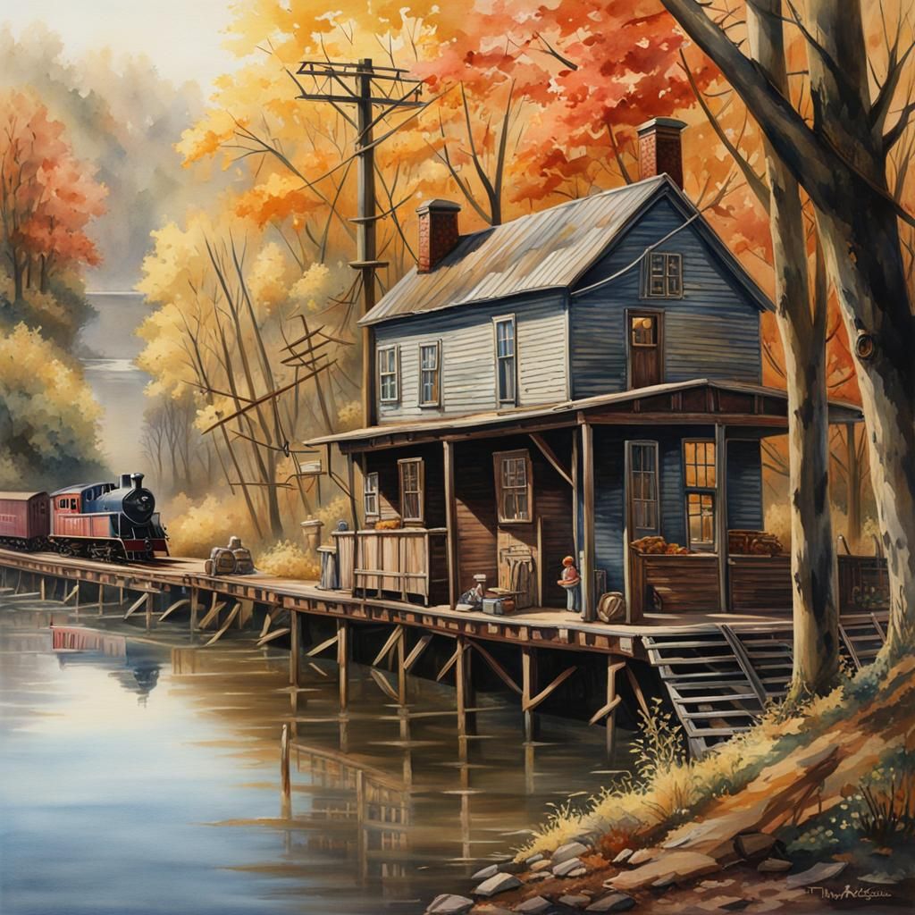 Hyperrealistic Snacks by River in Dystopian Shanty Town