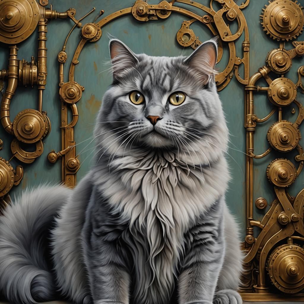 Magnificent Russian blue fluffy Siberian tabby cat.