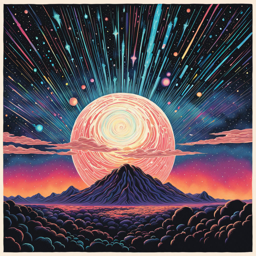 Glowing Iridescent Meteor Storm in Vintage Aesthetic