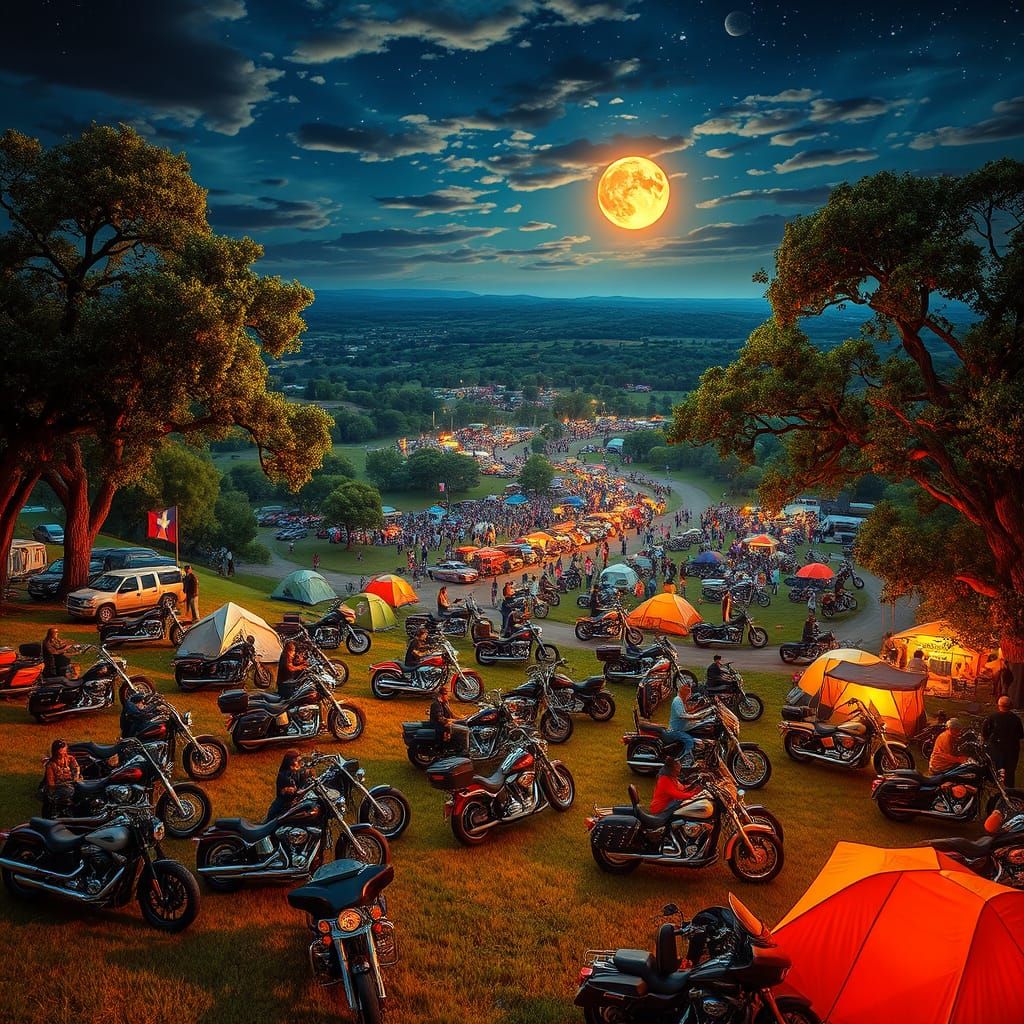 Texas Hill Country Motorcycle Rally in Vibrant, Hyper-Realis...