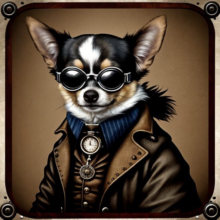 Chihuahua in Goggles: A Victorian Steampunk Portrait