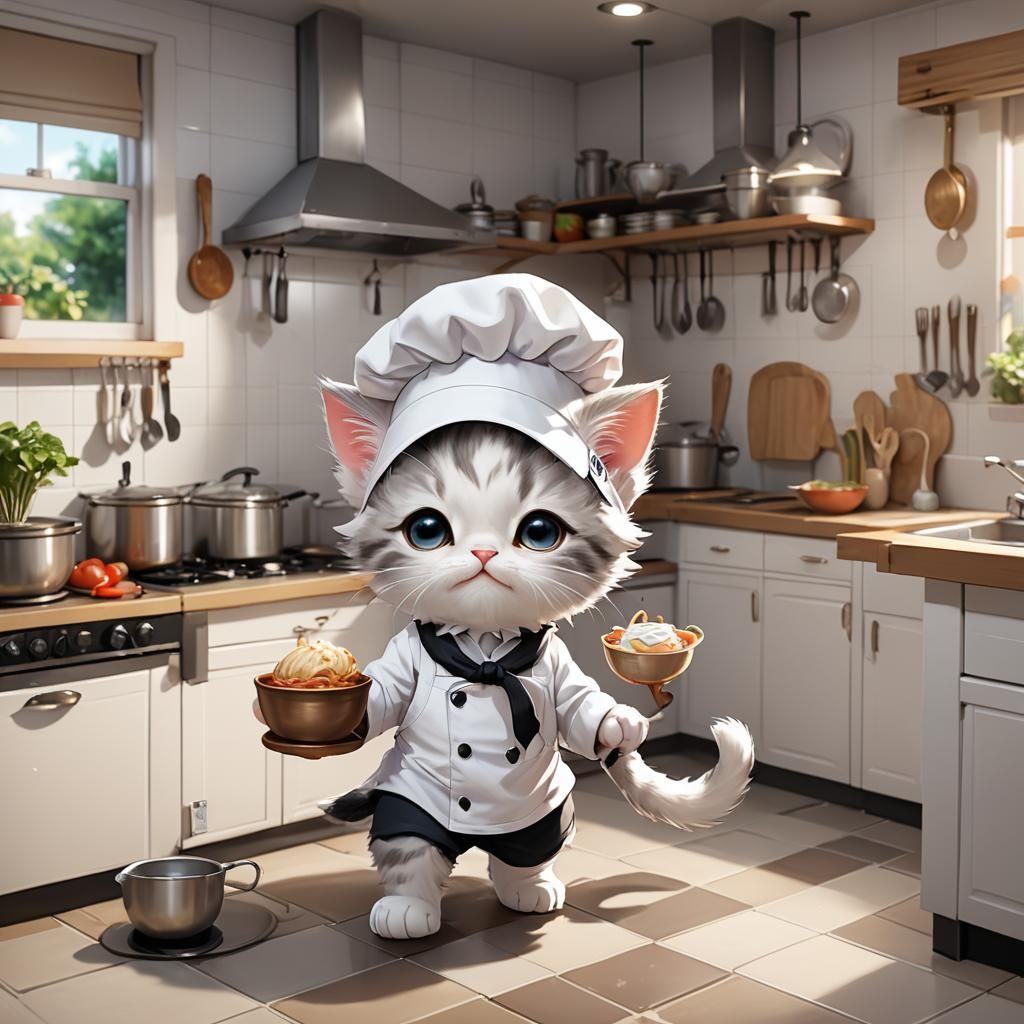 Chibi Kitten Chef in 3D Anime Art