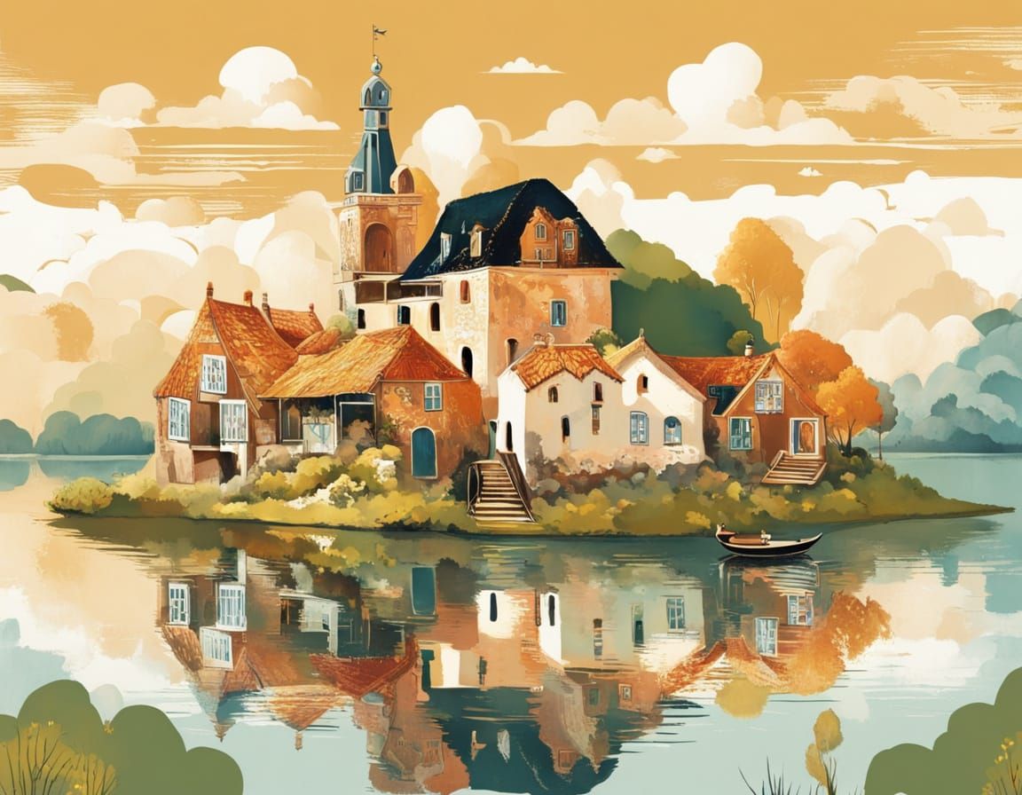 Serene Village in Dutch Golden Age Style