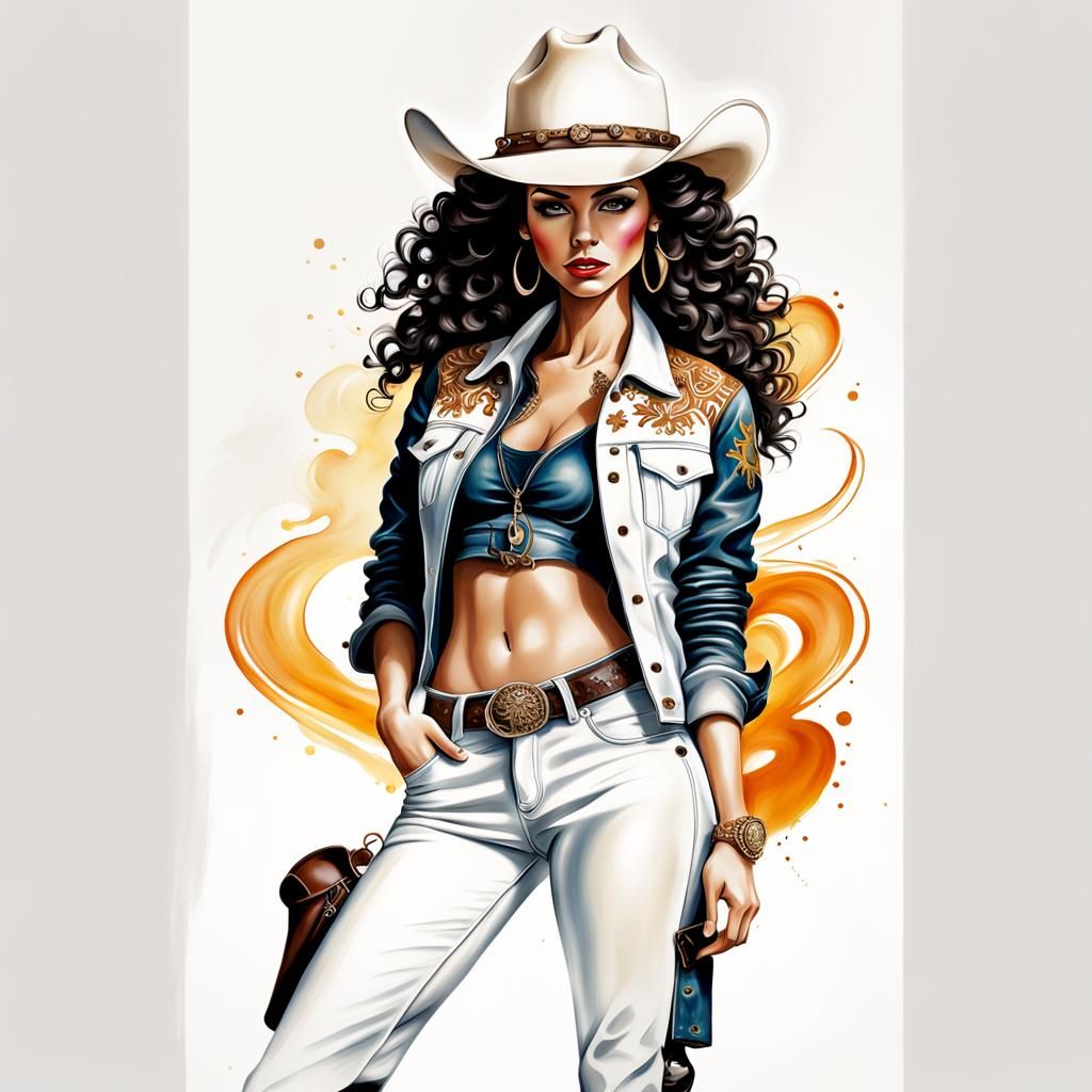 Cowgirl Airbrush Illustration with Abstract Art