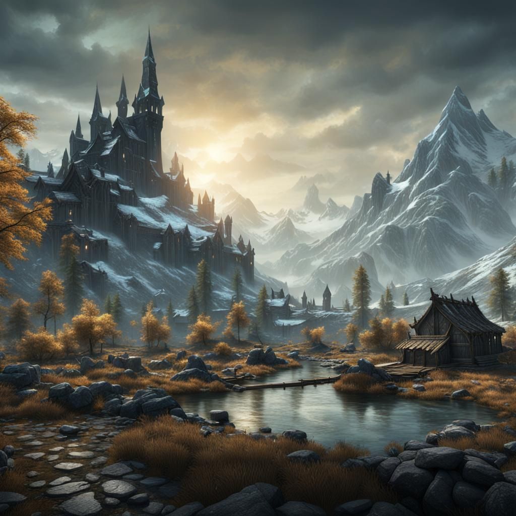 Detailed Skyrim Matte Painting in Unreal Engine 5
