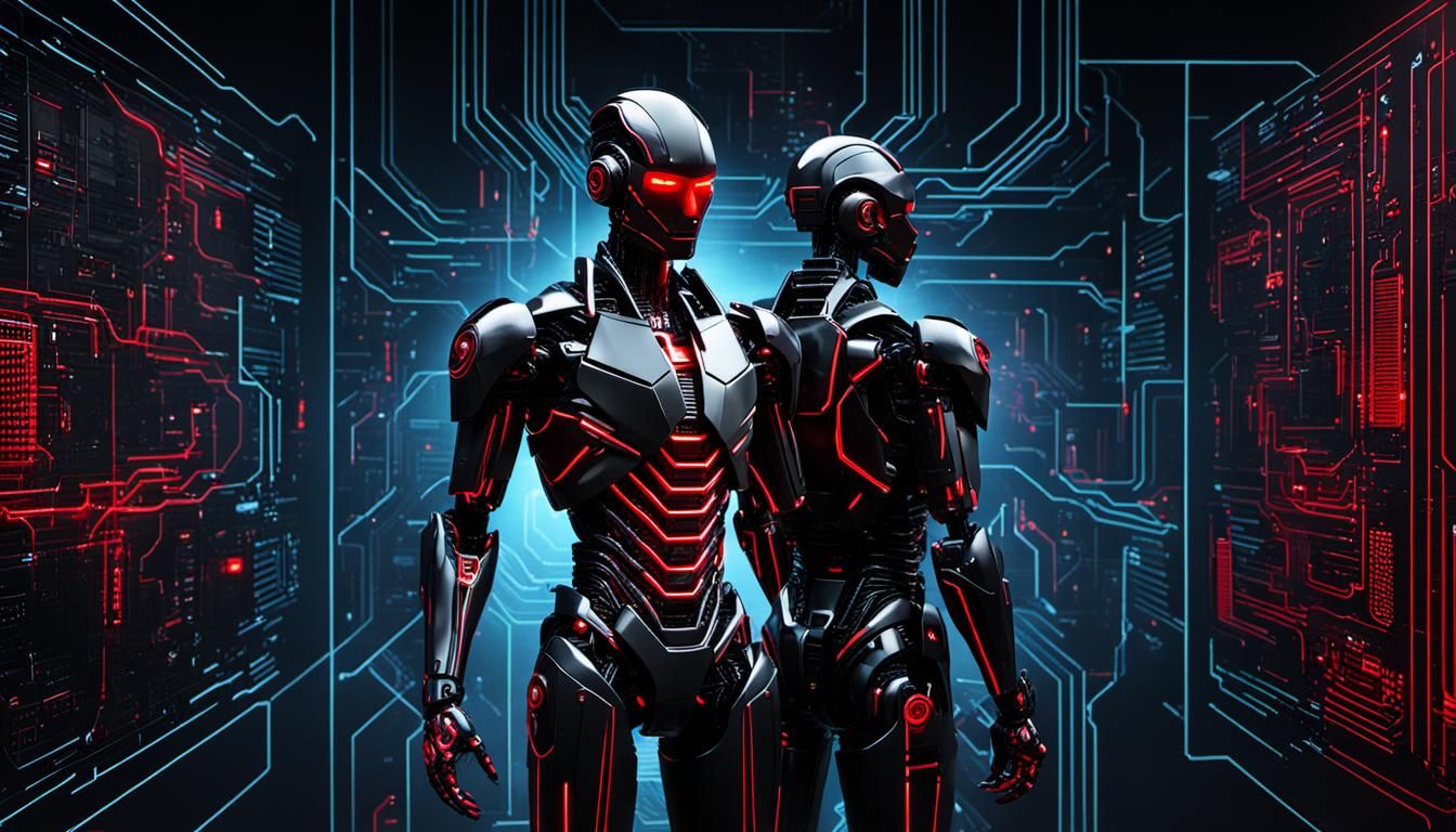 Futuristic Cybernetic Humanoid Metallic Wall