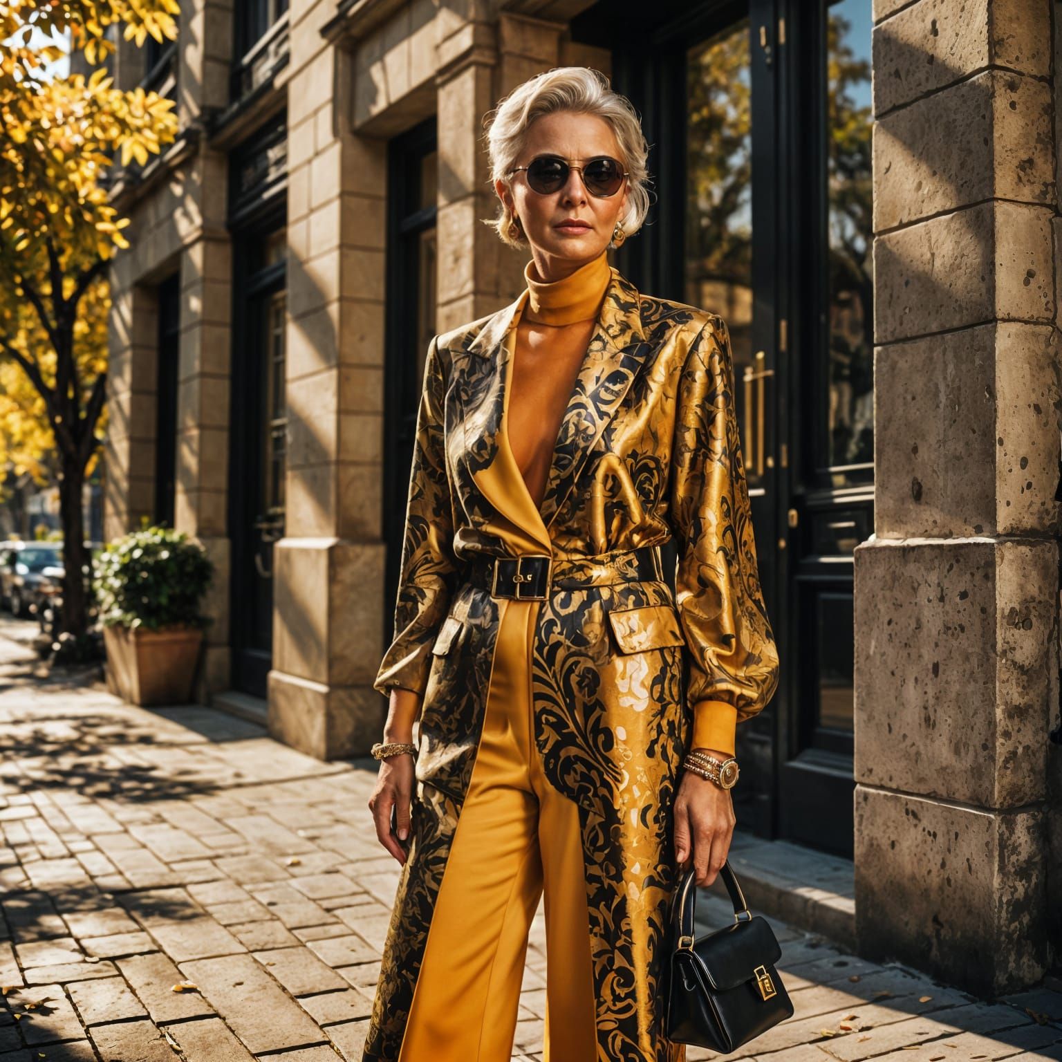 Elegant Mature Woman in Daring High-Fashion Attire