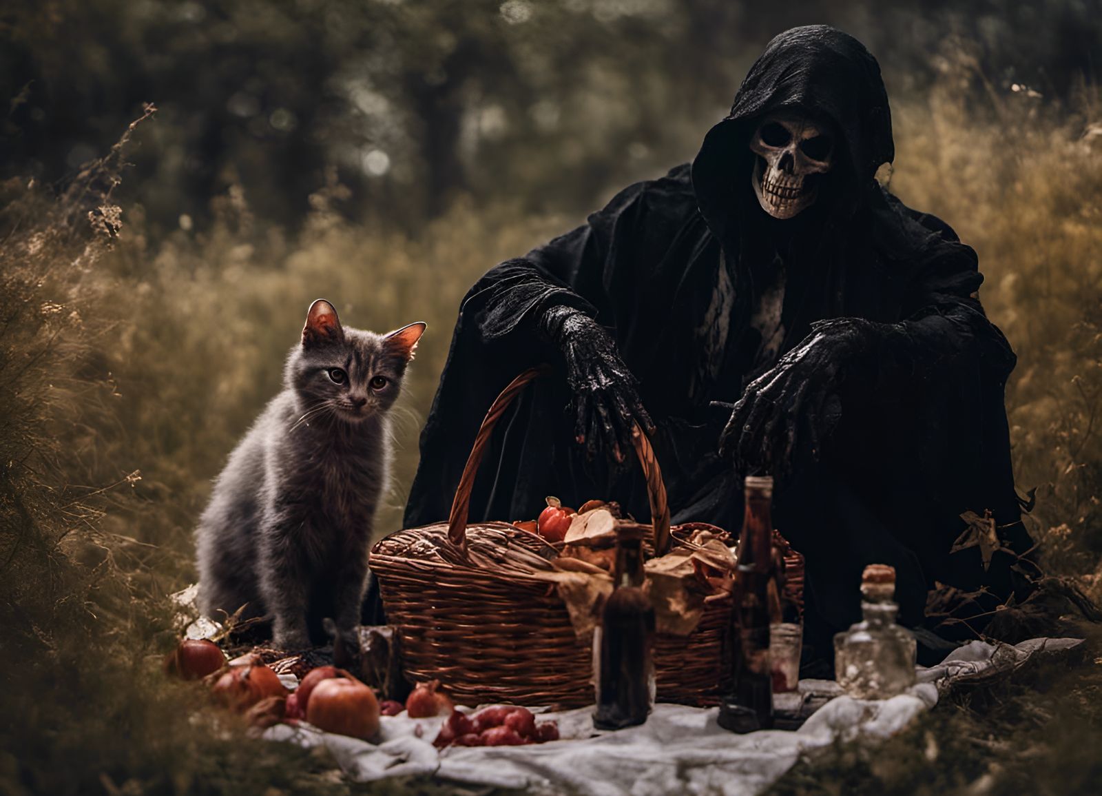 Death and Kitten enjoy a picnic