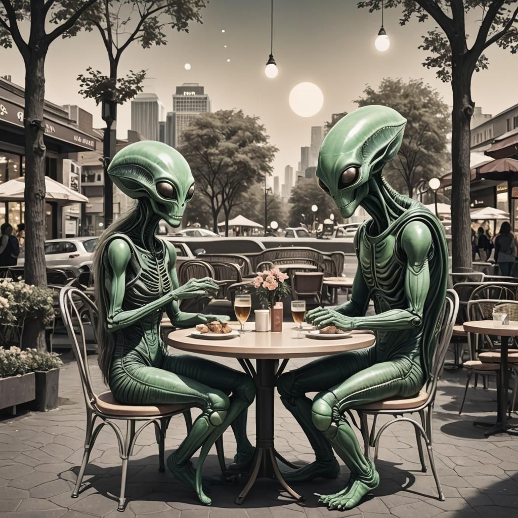 Aliens on a Date: An AI Generated Image