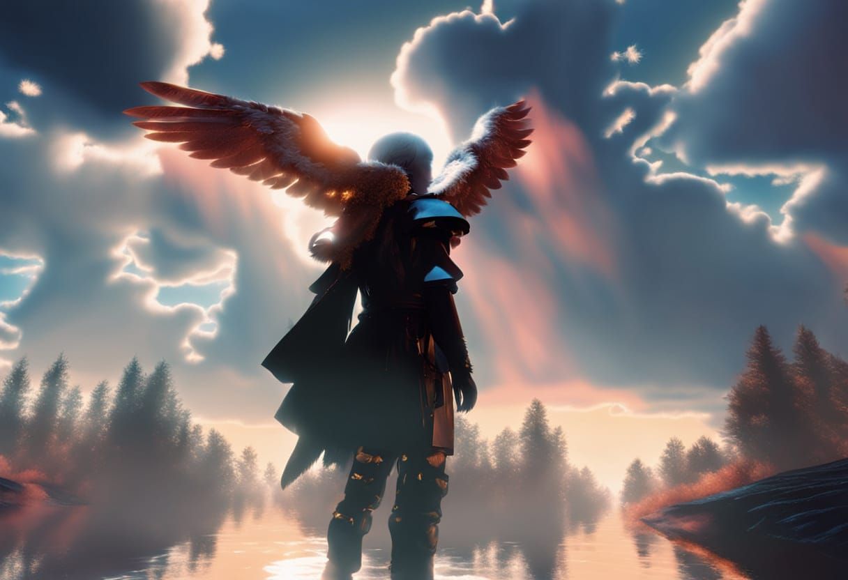 Angel in Heavenly Clouds, Dark Fantasy Art