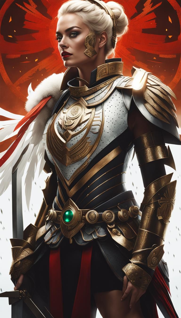 Cybernetic Knight with Aztec Headdress in Sepia Tones