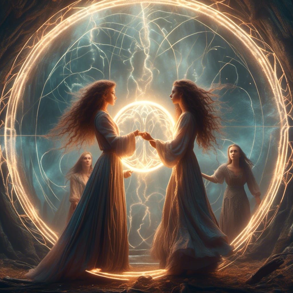 <lora:SuperHyperrealism:1.0> An ultra-realistic and ultra-detailed picture of three women wizard standing in a  magical ...