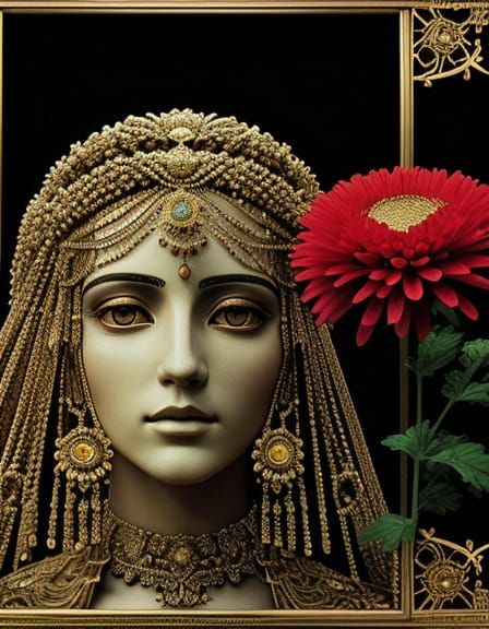 Belle Epoque Gypsy Woman with Red Chrysanthemum