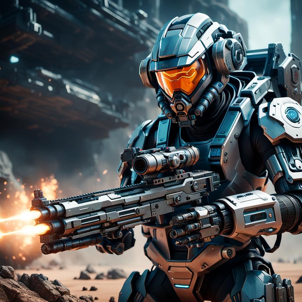 Futuristic Sniper in Mech Suit, Cinematic Sci-Fi