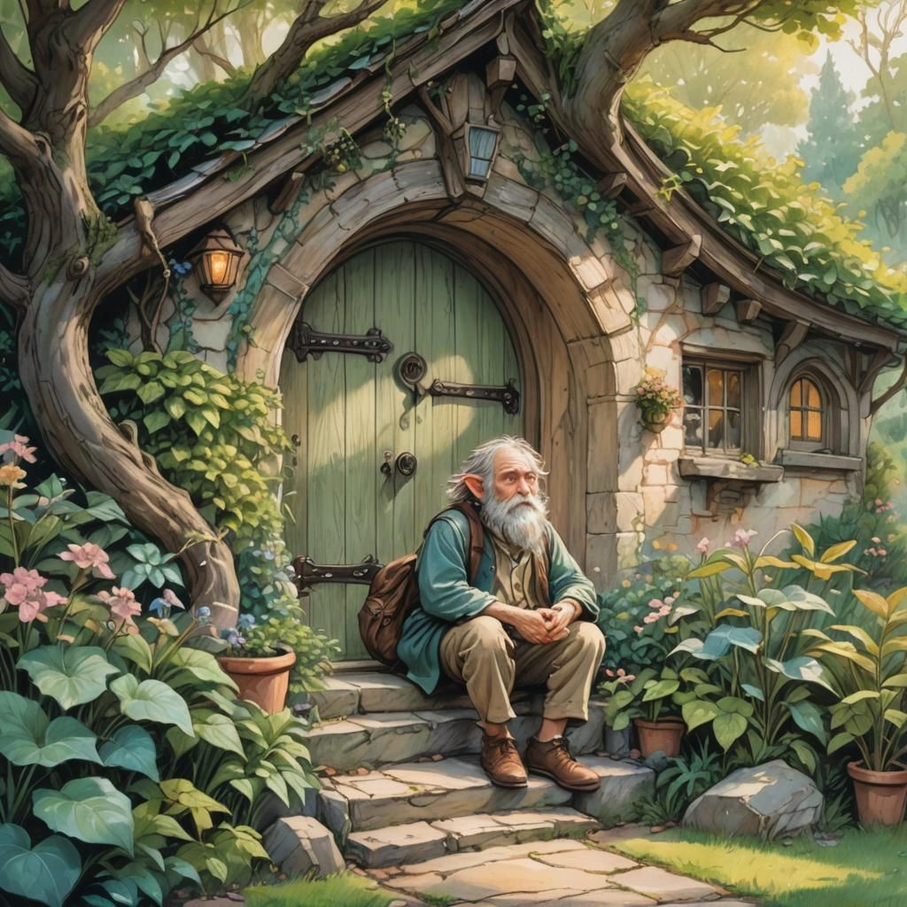 Hobbit Home: Whimsical Pastel Fantasy Illustration