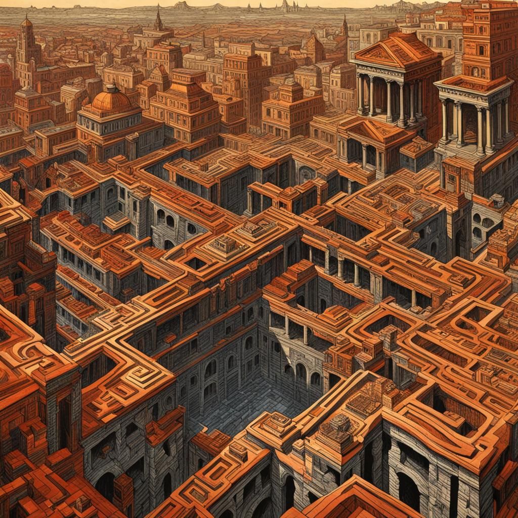 Labyrinthine City Inspired by Piranesi and Escher
