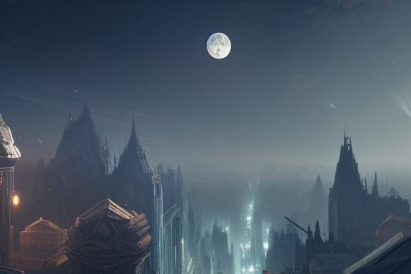 Moon City: Dark Fantasy Concept Art in 8k