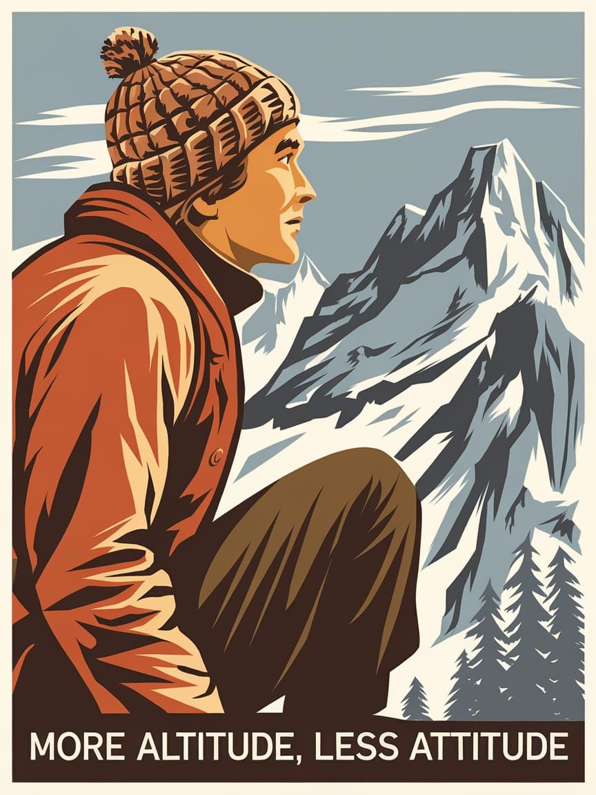 Vintage Travel Poster of a Mountaineer in the Mountains