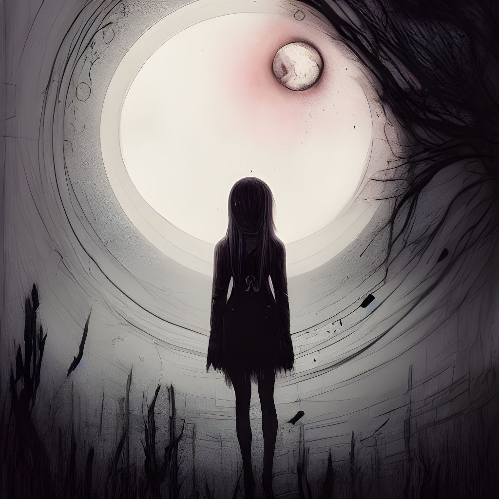 Haunting Moon Portrait as Detailed Ink Illustration