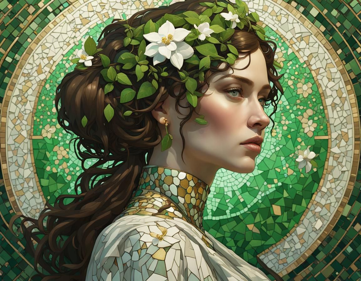Jasmine Portrait in Klimt-Inspired Mosaic Style