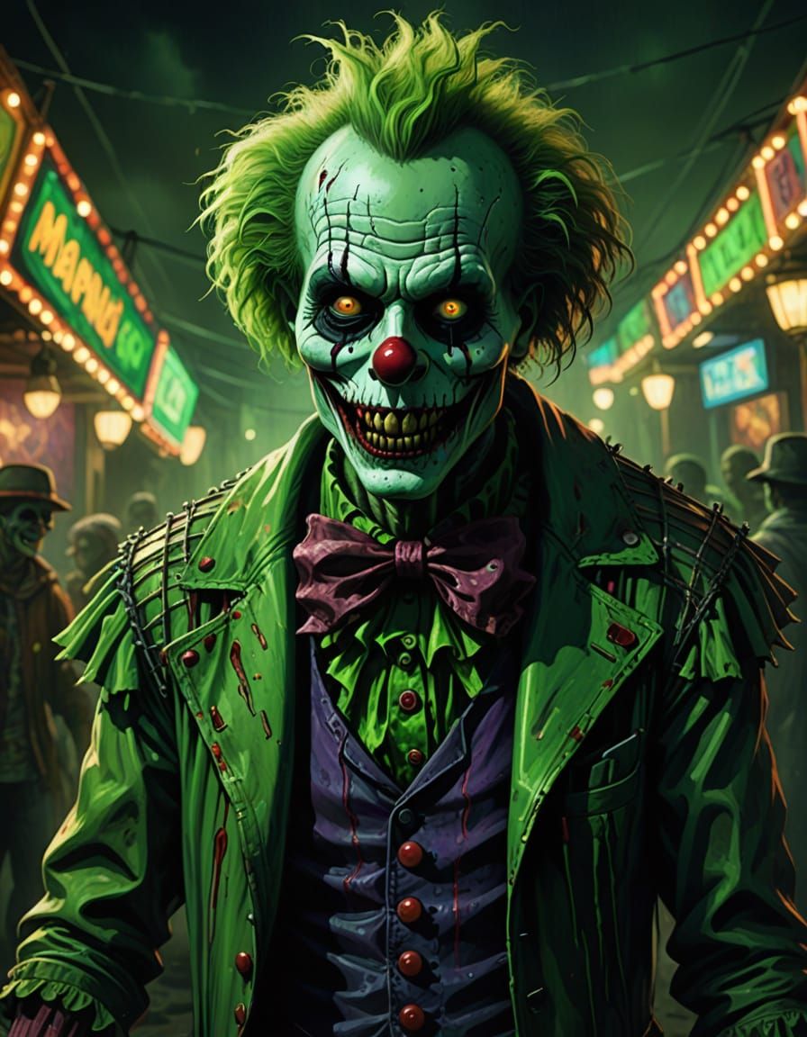 Creepy Zombie Clown in Radioactive Carnival, Gothic Horror