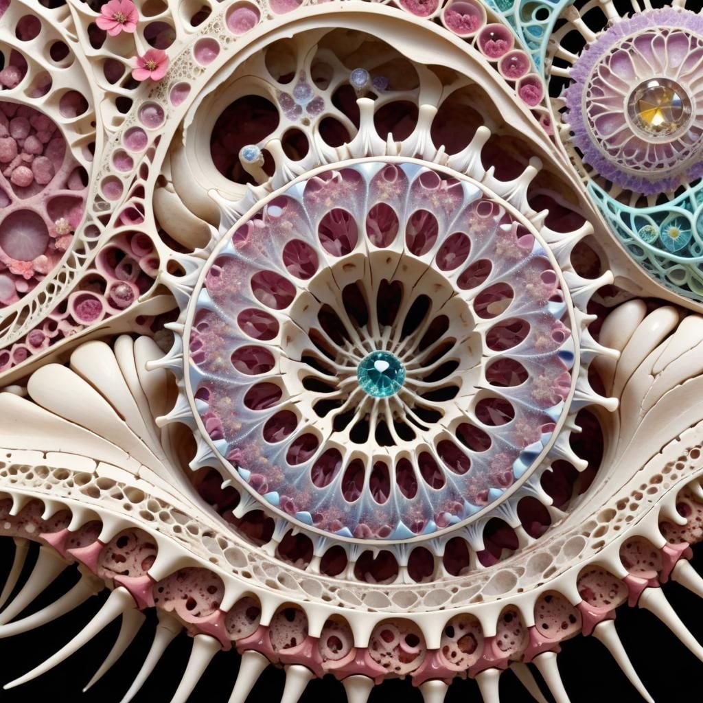 Complex 3D Fractal Art with Floral and Skeletal Elements