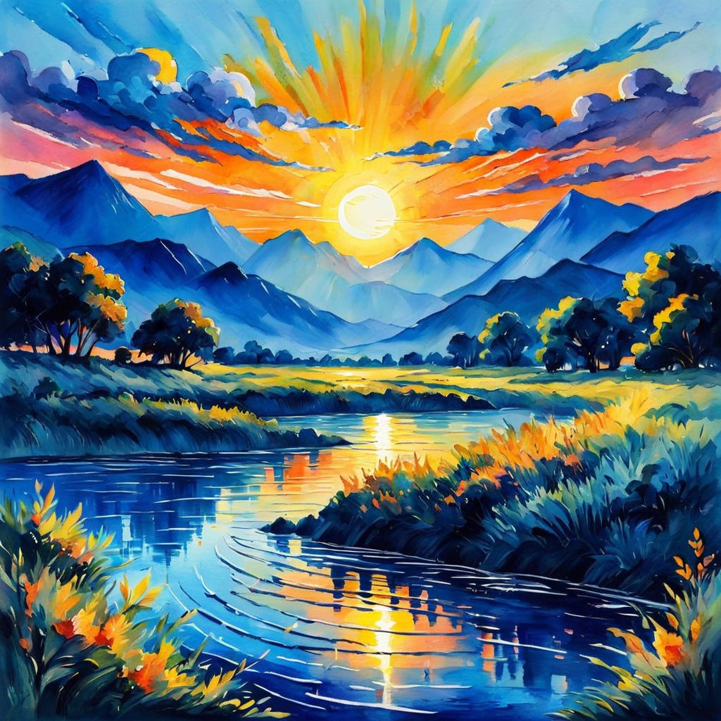 Blue sun sunset