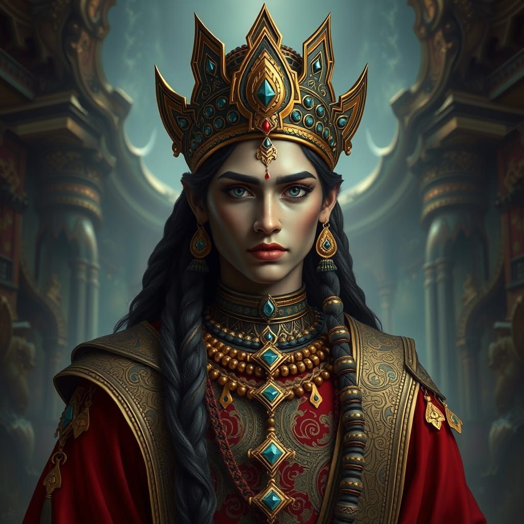 Majestic Blue-Eyed Figure in Art Nouveau Style