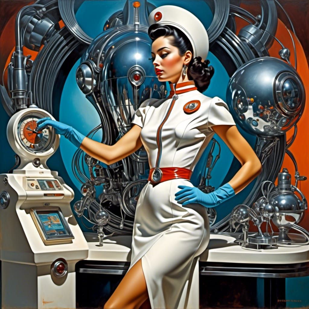Retrofuturistic Nurse in Boris Vallejo Style