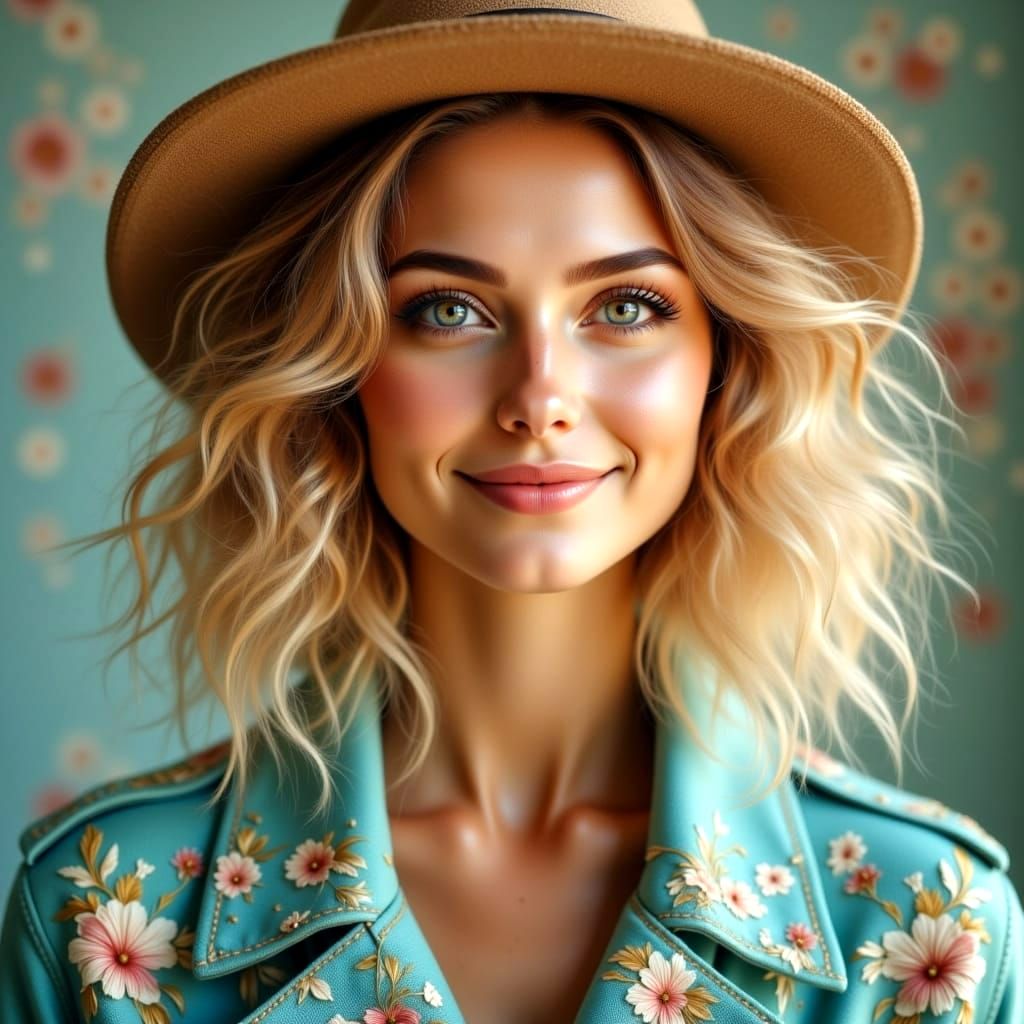 Stylish Blonde Woman with Fedora in Photorealistic Portrait