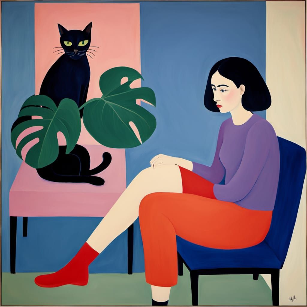 Woman with Cat in Vibrant Fauvist Style