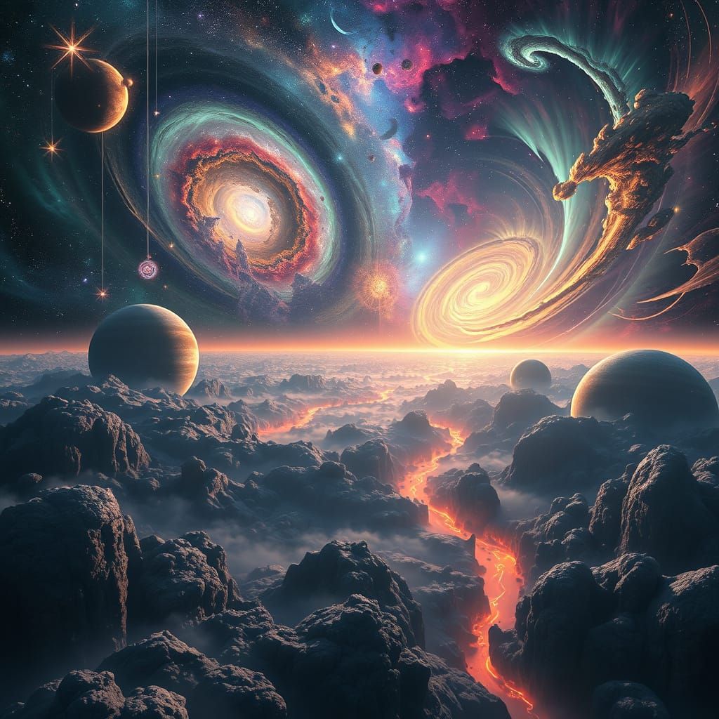 Cosmic Dreamscape of Endless Galaxies and Planets