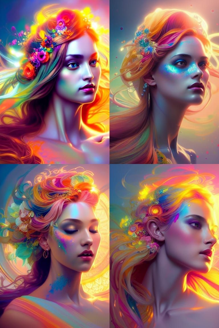 Majestic Multicolored Goddess Portrait in Digital Art Style