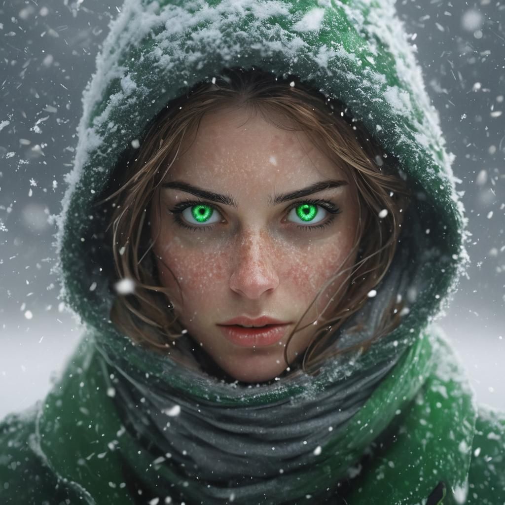 Fierce Female Portrait in Moody, Snowy Landscape