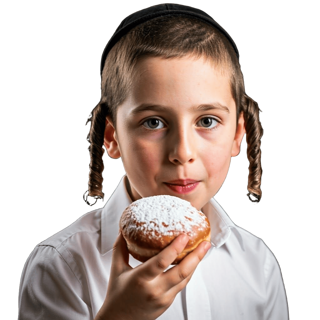 Orthodox Jewish Boy Portrait with Donut