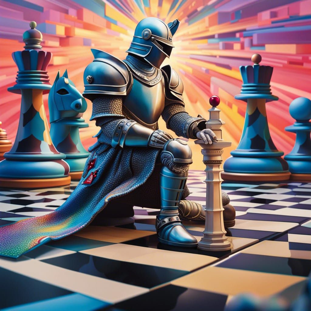 Knight on Chessboard in Psychedelic Style