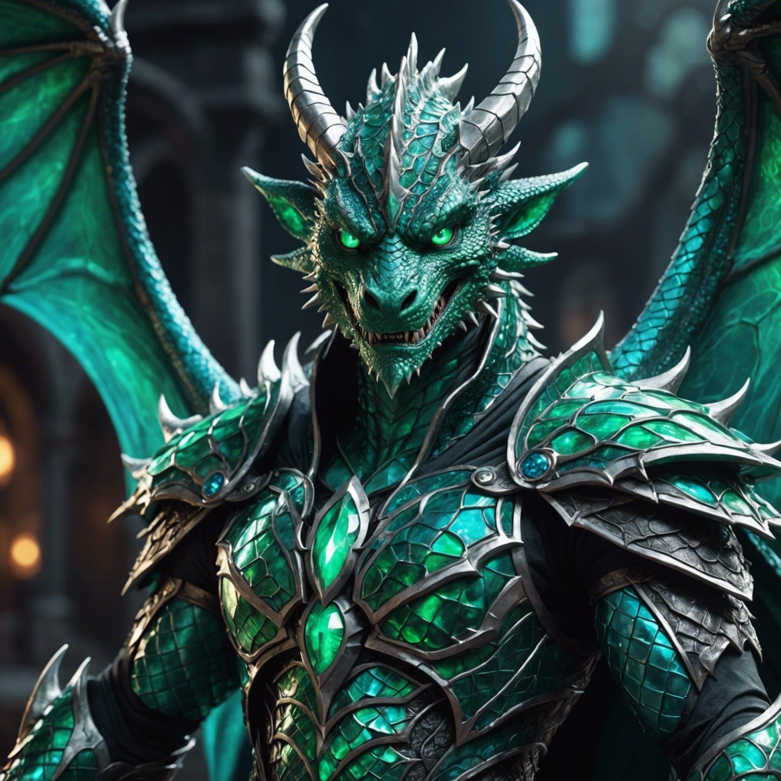 Hybrid Dragon Man in Moonlit Willow Forest