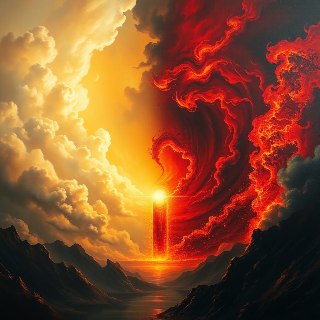 heaven and hell artistic background, half and half sky