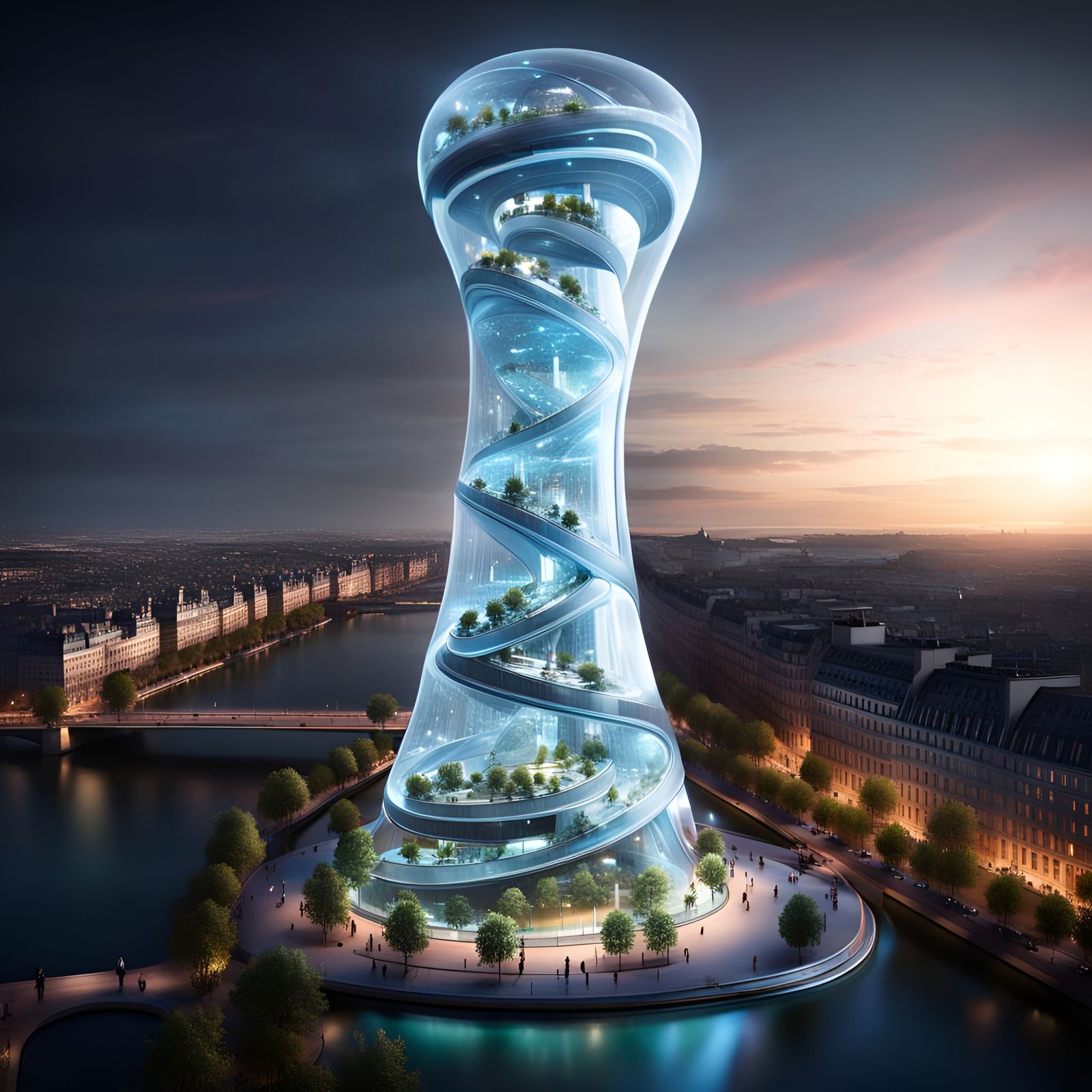 Bioluminescent Sci-Fi Tower Dominates Paris in 3D