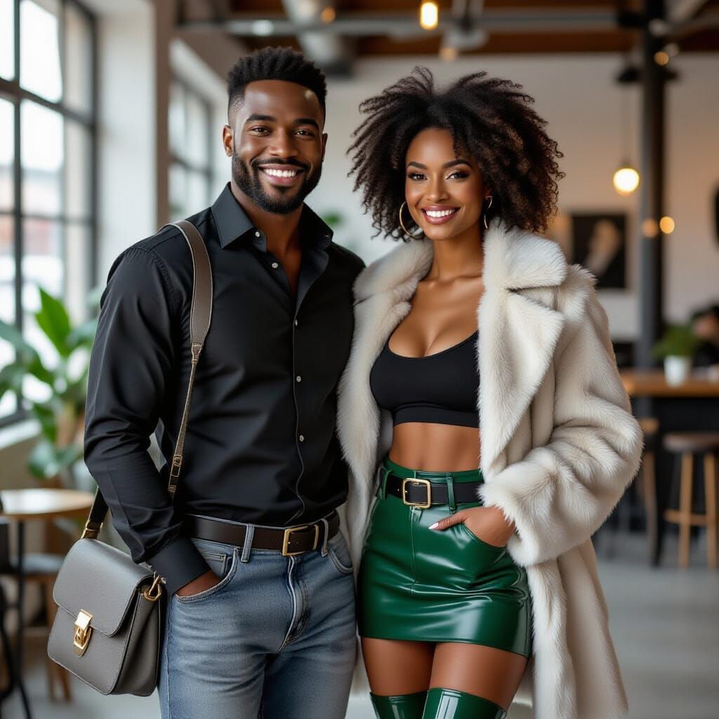 Fashionable Couple Embrace in Stylish Loft